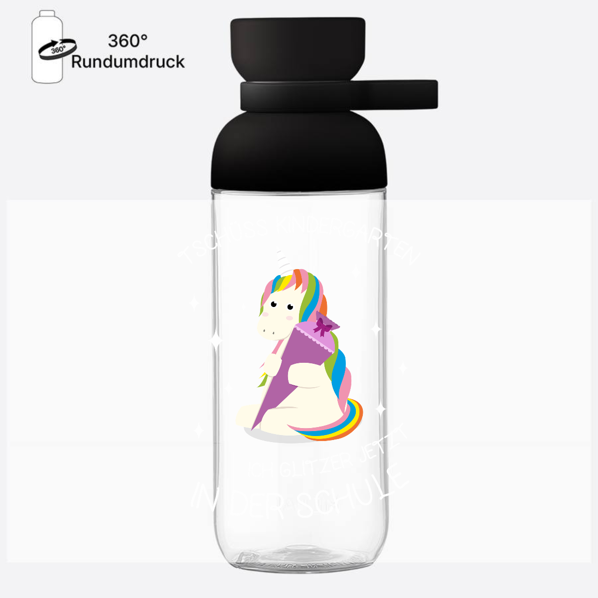 Trinkflasche Einschulung mit Name – Tschüss Kindergarten Einhorn - Nordic Black