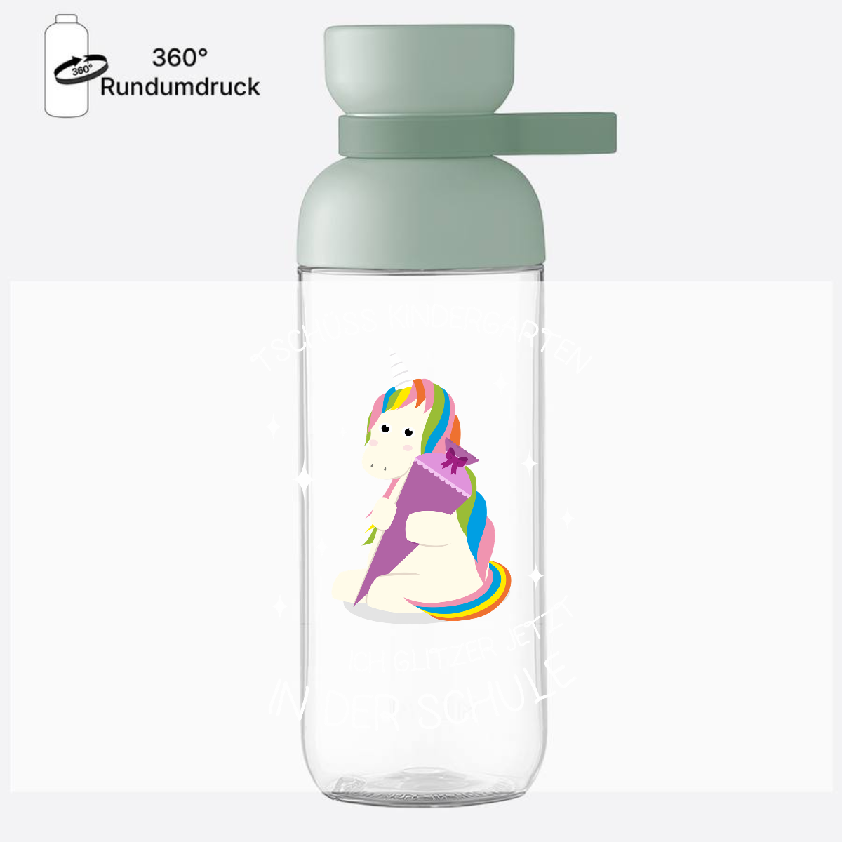 Trinkflasche Einschulung mit Name – Tschüss Kindergarten Einhorn - Nordic Sage