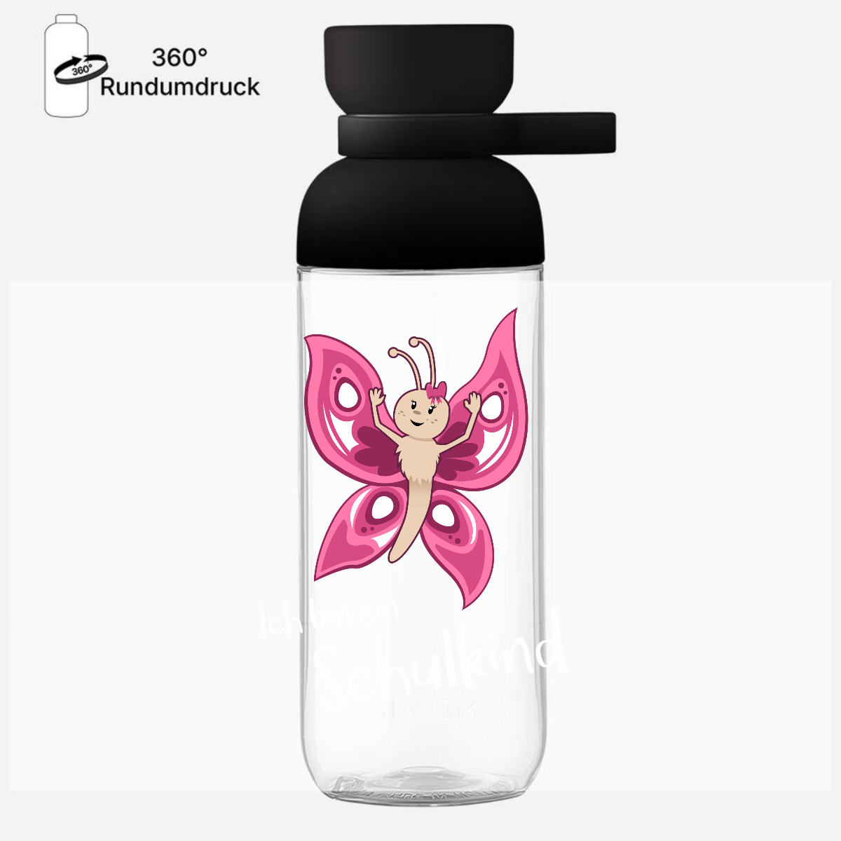 Trinkflasche Einschulung: Schulkind Schmetterling mit Name - Nordic Black