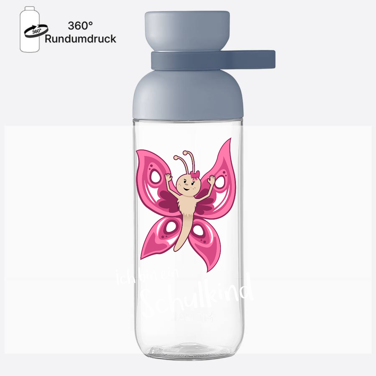 Trinkflasche Einschulung: Schulkind Schmetterling mit Name - Nordic Blue