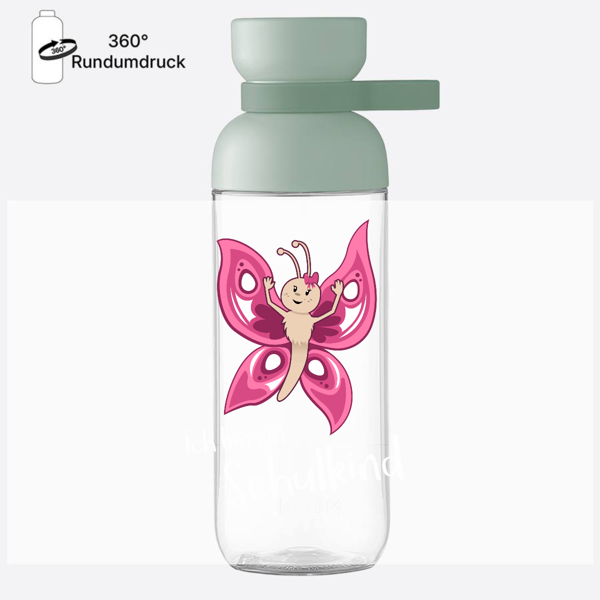 Trinkflasche Einschulung: Schulkind Schmetterling mit Name - Nordic Sage