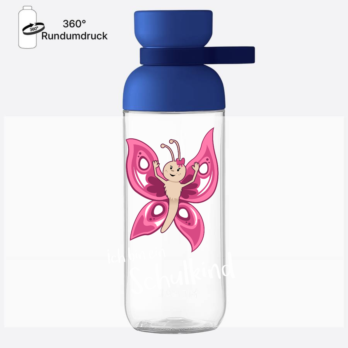 Trinkflasche Einschulung: Schulkind Schmetterling mit Name - Vivid Blue