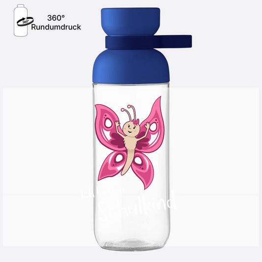 Trinkflasche Einschulung: Schulkind Schmetterling mit Name - Vivid Blue