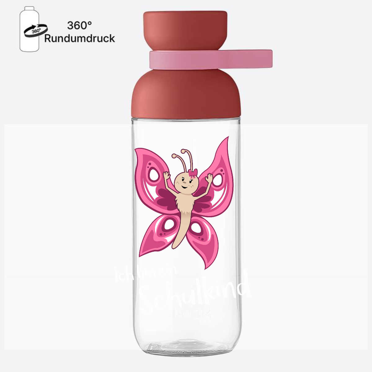 Trinkflasche Einschulung: Schulkind Schmetterling mit Name - Vivid Mauve