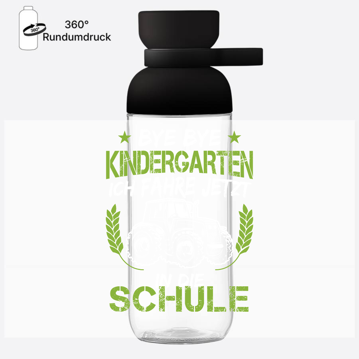 Trinkflasche Einschulung Traktor: Bye Bye Kindergarten - Nordic Black