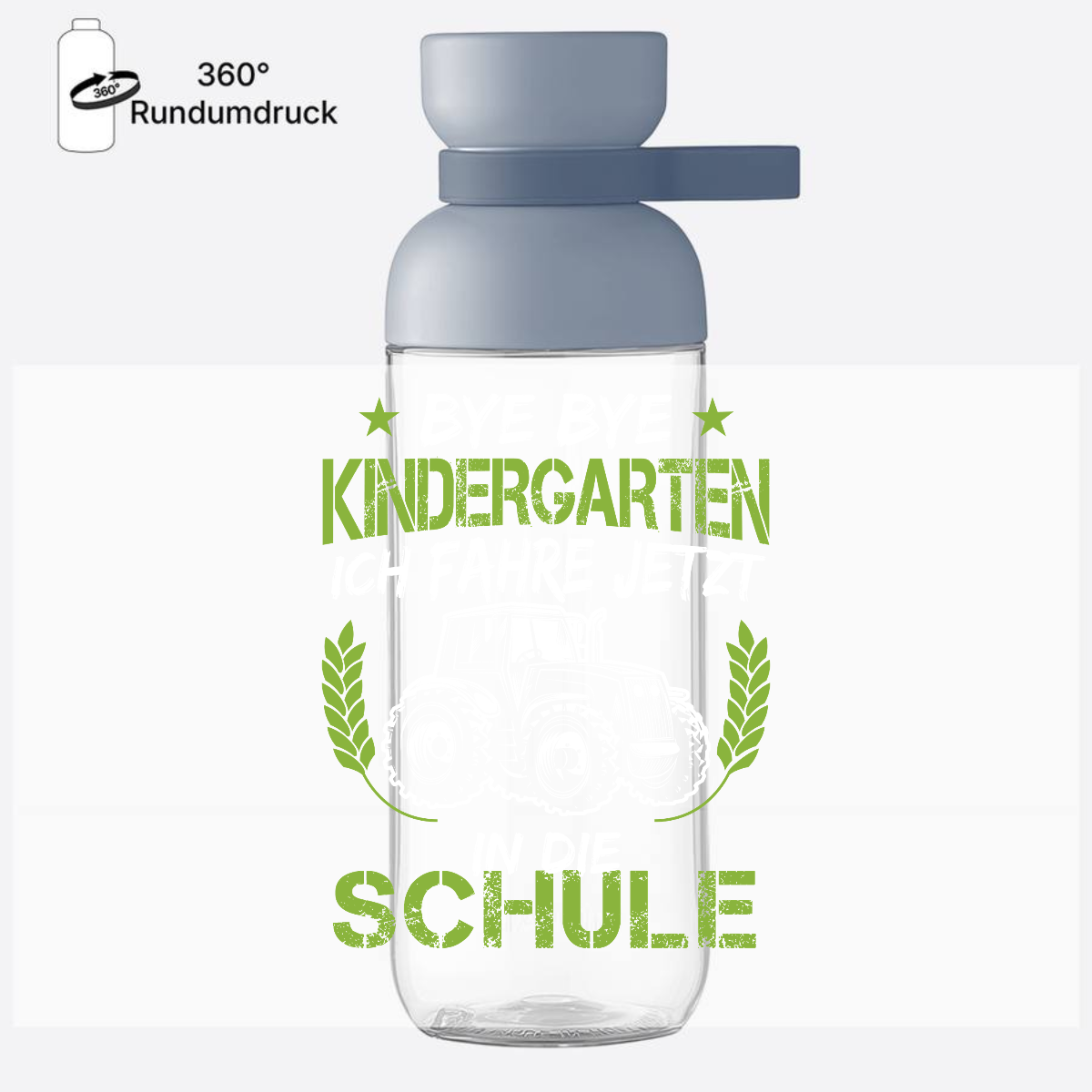 Trinkflasche Einschulung Traktor: Bye Bye Kindergarten - Nordic Blue