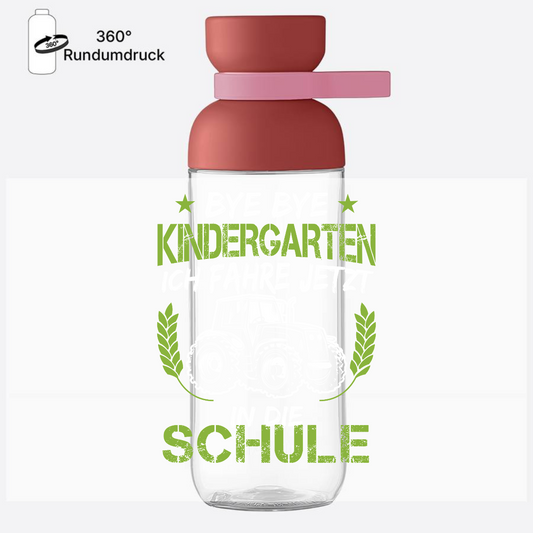 Trinkflasche Einschulung Traktor: Bye Bye Kindergarten - Vivid Mauve