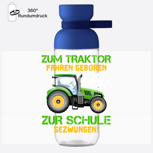 Trinkflasche Einschulung: Zum Traktor fahren geboren mit Name - Vivid Blue