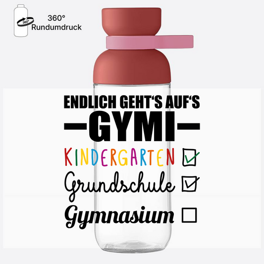 Trinkflasche 'Endlich geht's auf's Gymi' mit Name zum Schulstart - Vivid Mauve