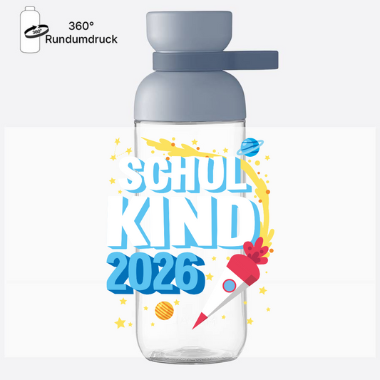 Trinkflasche Endlich Schulkind 2025 – Rakete & Sterne - Nordic Blue