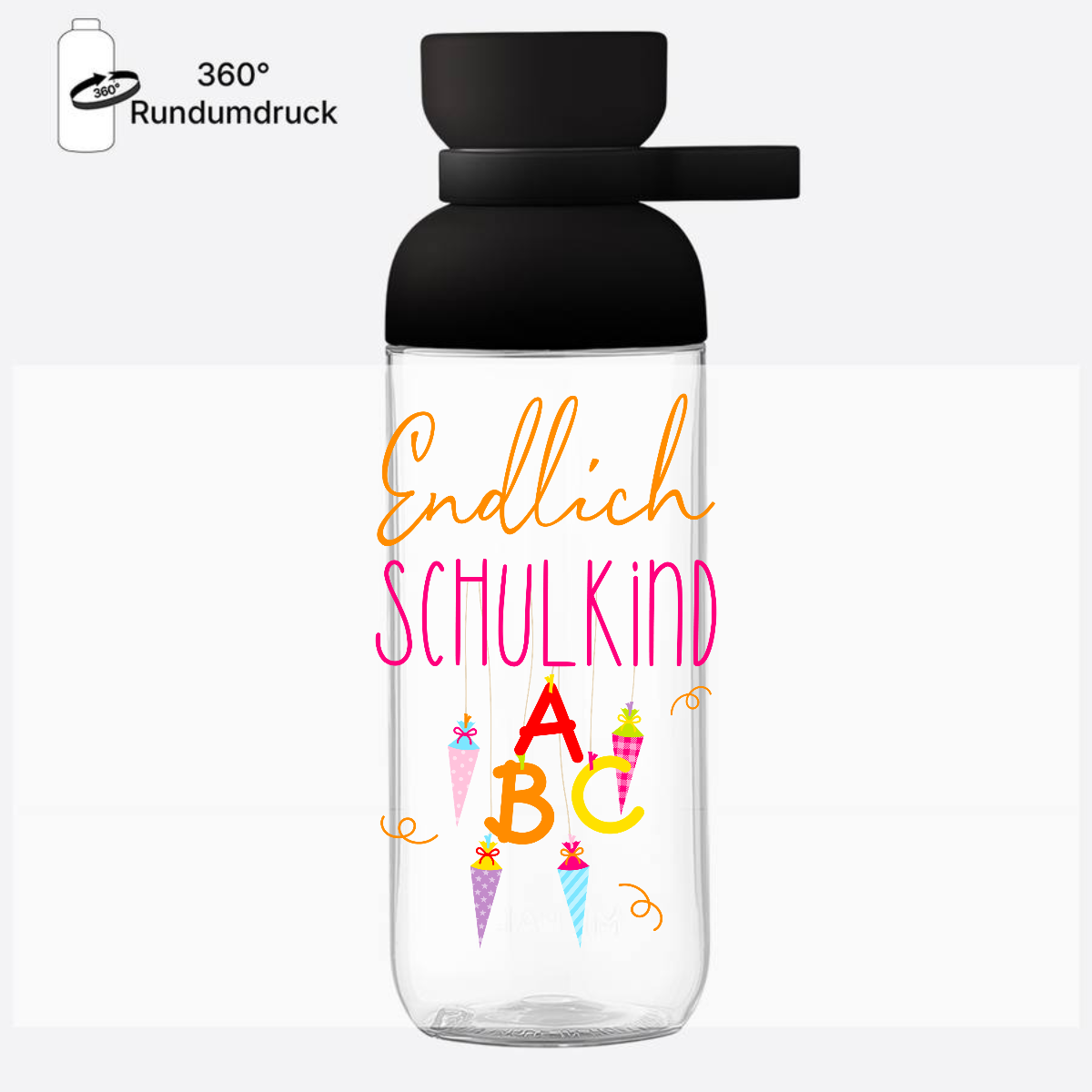 Trinkflasche Endlich Schulkind – mit Namen personalisiert - Nordic Black