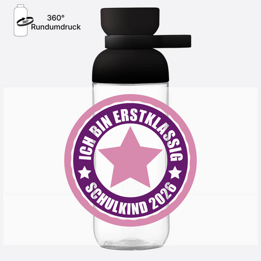 Trinkflasche Erstklassig Schulkind 2026 Rosa mit Name - Nordic Black