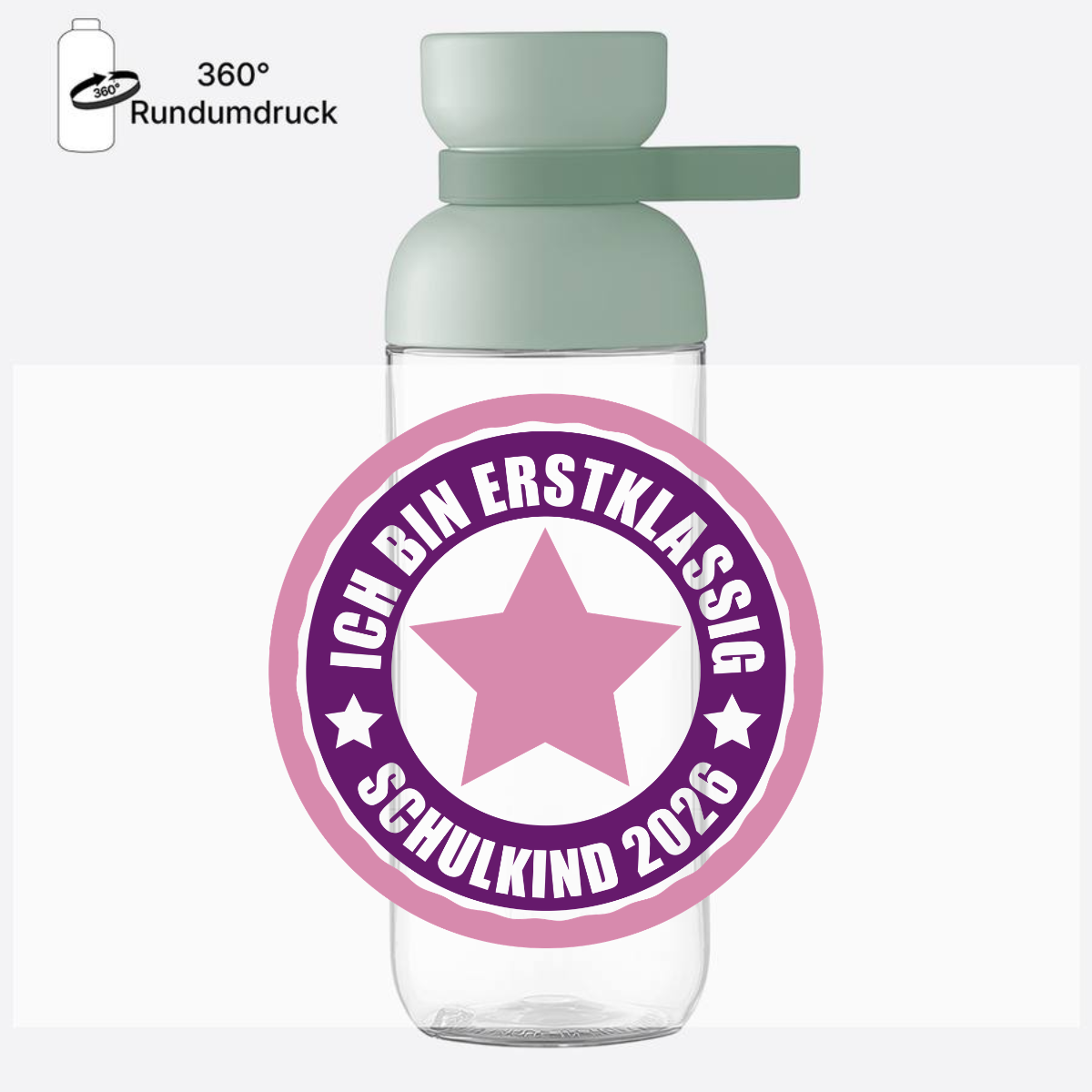 Trinkflasche Erstklassig Schulkind 2026 Rosa mit Name - Nordic Sage