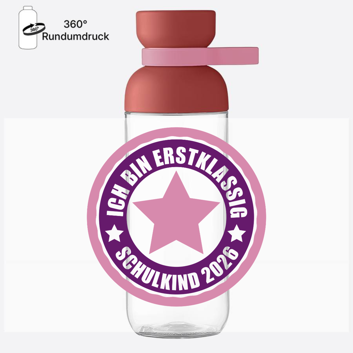 Trinkflasche Erstklassig Schulkind 2026 Rosa mit Name - Vivid Mauve