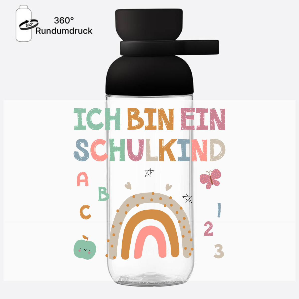 Trinkflasche 'Ich bin ein Schulkind' – Geschenk zur Einschulung - Nordic Black