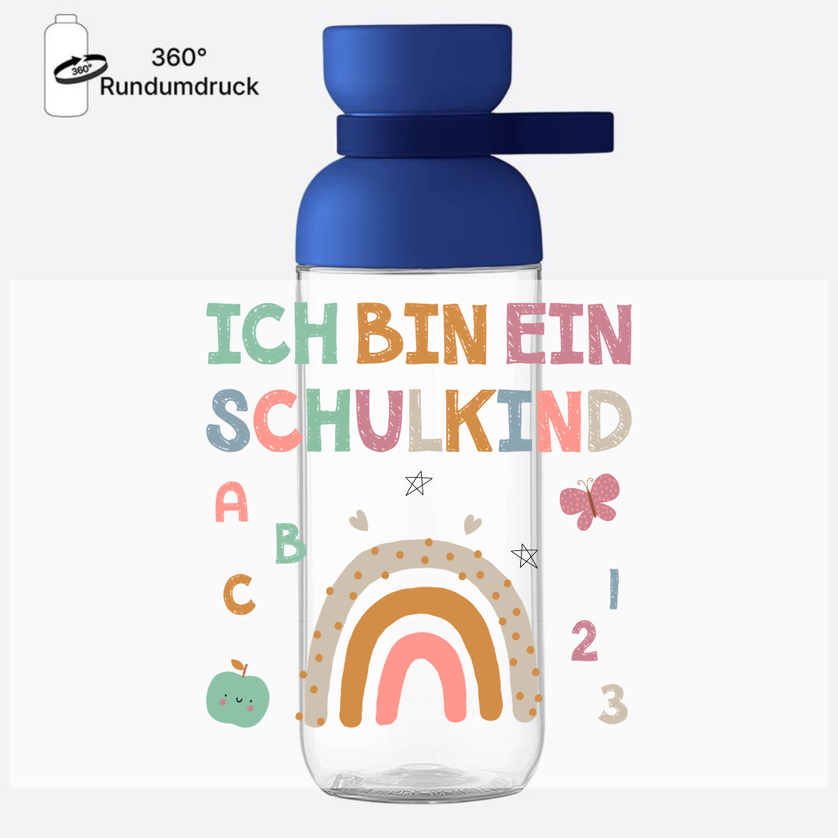 Trinkflasche 'Ich bin ein Schulkind' – Geschenk zur Einschulung - Vivid Blue