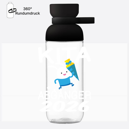 Trinkflasche Kita Abgänger 2026: Hase mit Schultüte - Nordic Black