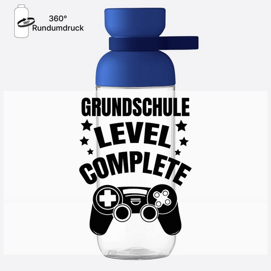 Trinkflasche Level Complete – Einschulungsgeschenk mit Wunschname - Vivid Blue