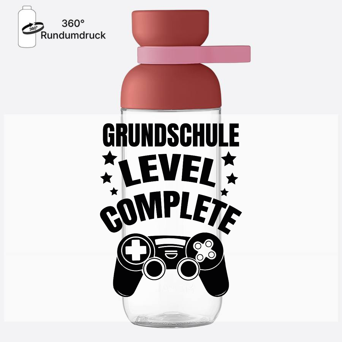 Trinkflasche Level Complete – Einschulungsgeschenk mit Wunschname - Vivid Mauve