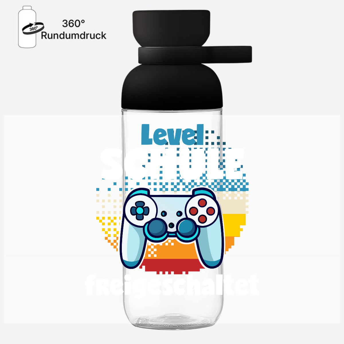 Trinkflasche Level Schule freigeschaltet – Geschenk Einschulung - Nordic Black