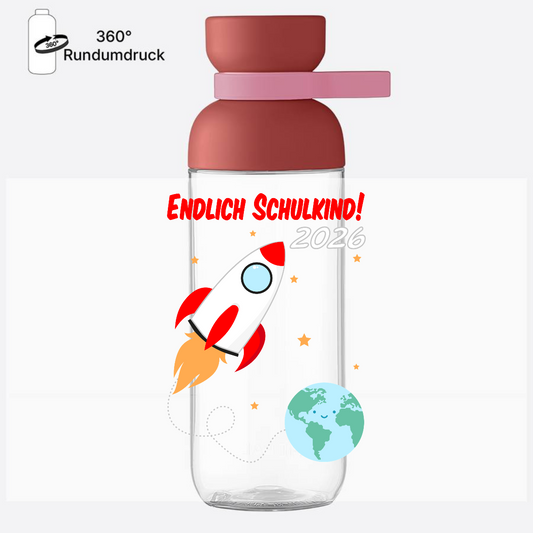 Trinkflasche mit Name: Endlich Schulkind Rakete 2026 - Vivid Mauve