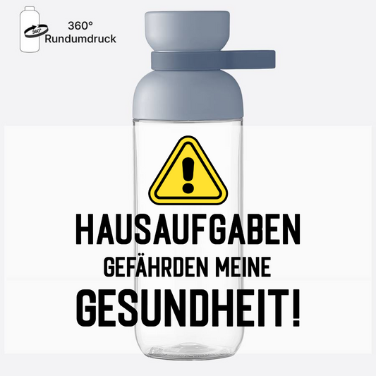 Trinkflasche mit Name zur Einschulung – Hausaufgaben Warnschild - Nordic Blue