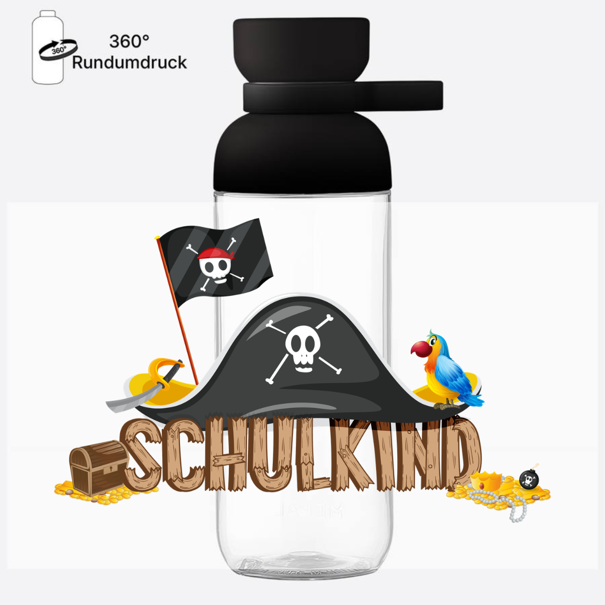 Trinkflasche Pirat zur Einschulung – Personalisiert mit Name - Nordic Black