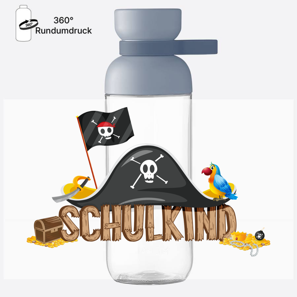 Trinkflasche Pirat zur Einschulung – Personalisiert mit Name - Nordic Blue