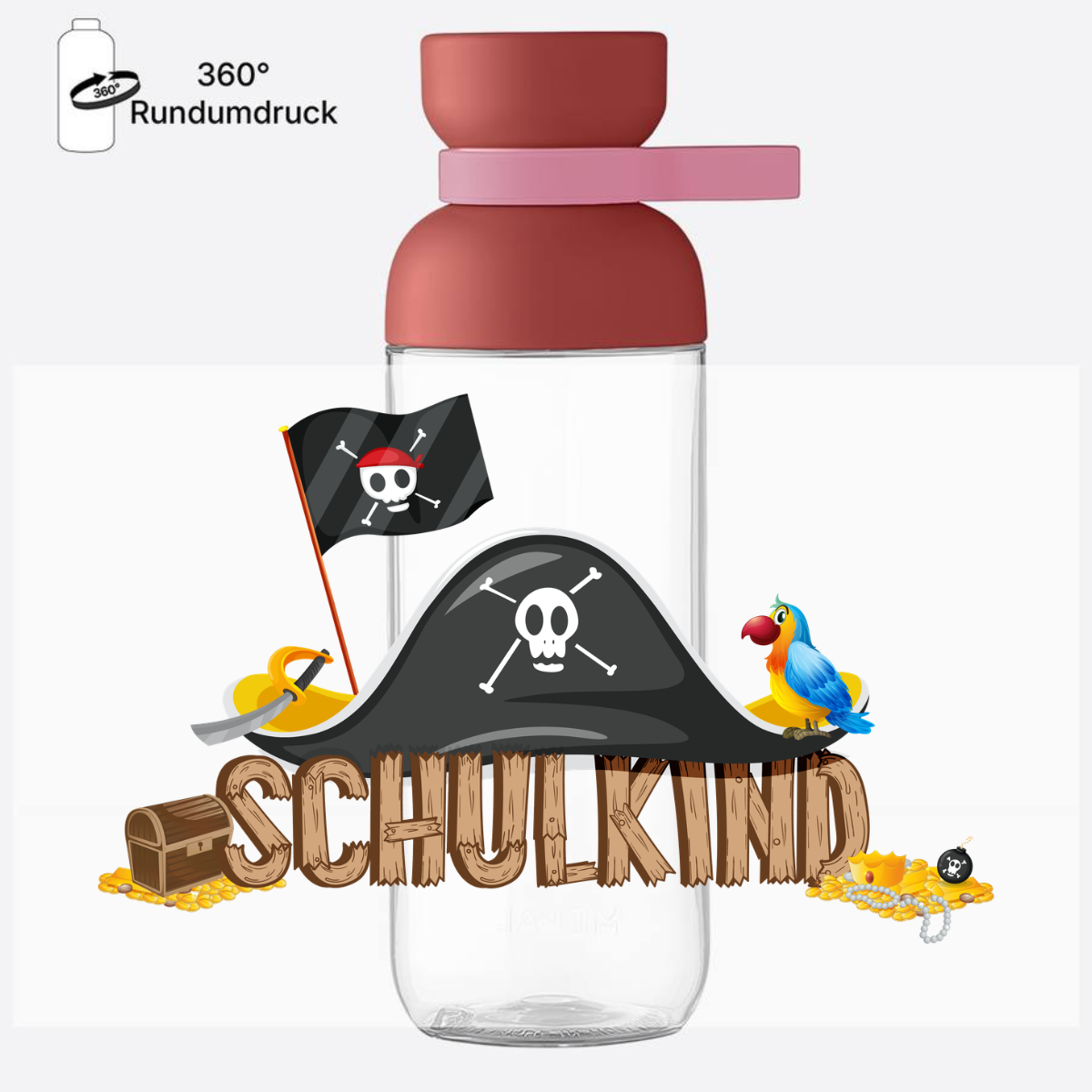 Trinkflasche Pirat zur Einschulung – Personalisiert mit Name - Vivid Mauve