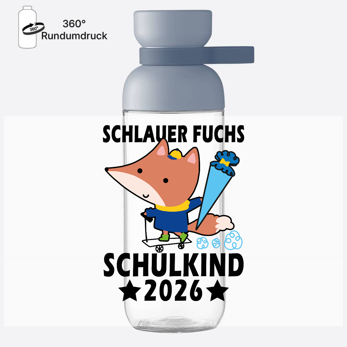 Trinkflasche Schlauer Fuchs Schulkind 2026 mit Name - Nordic Blue