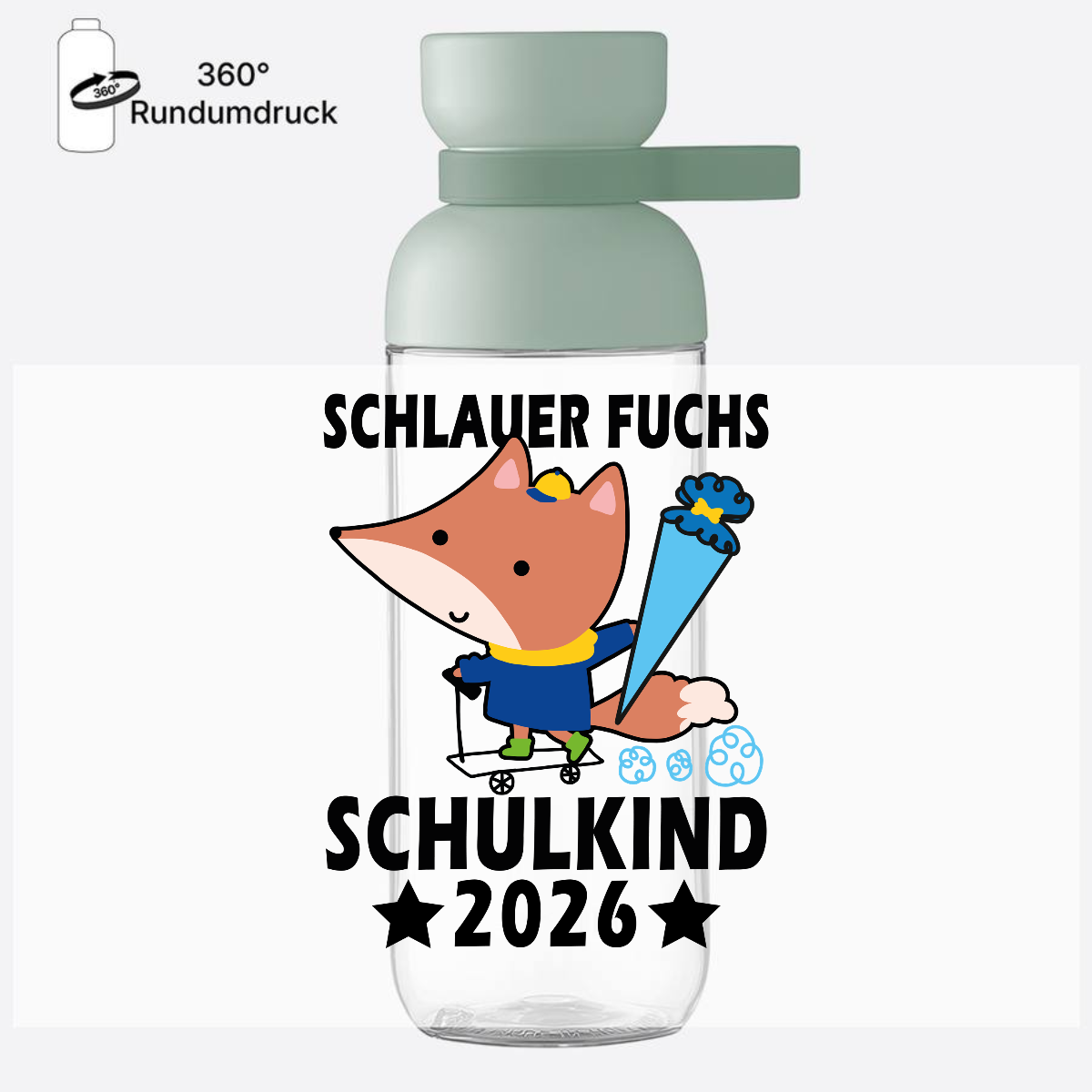 Trinkflasche Schlauer Fuchs Schulkind 2026 mit Name - Nordic Sage