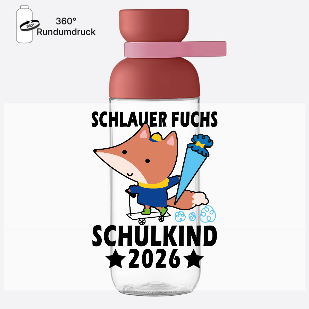 Trinkflasche Schlauer Fuchs Schulkind 2026 mit Name - Vivid Mauve
