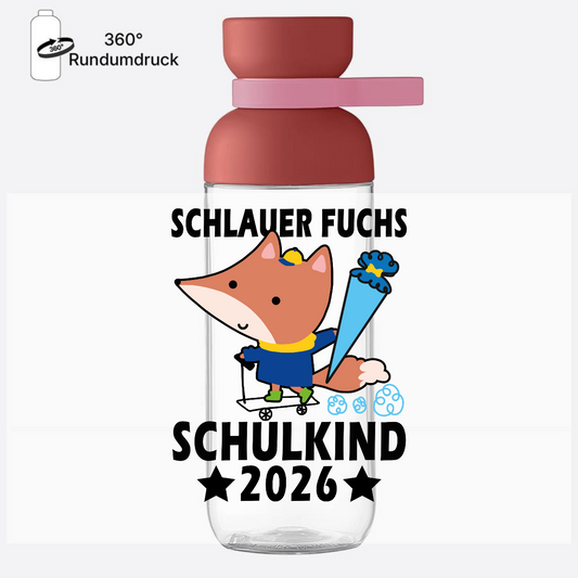 Trinkflasche Schlauer Fuchs Schulkind 2026 mit Name - Vivid Mauve