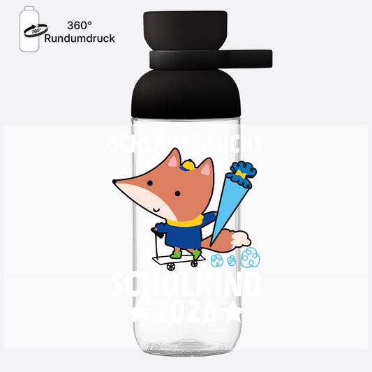 Trinkflasche Schlauer Fuchs – Schulkind 2026 mit Name - Nordic Black