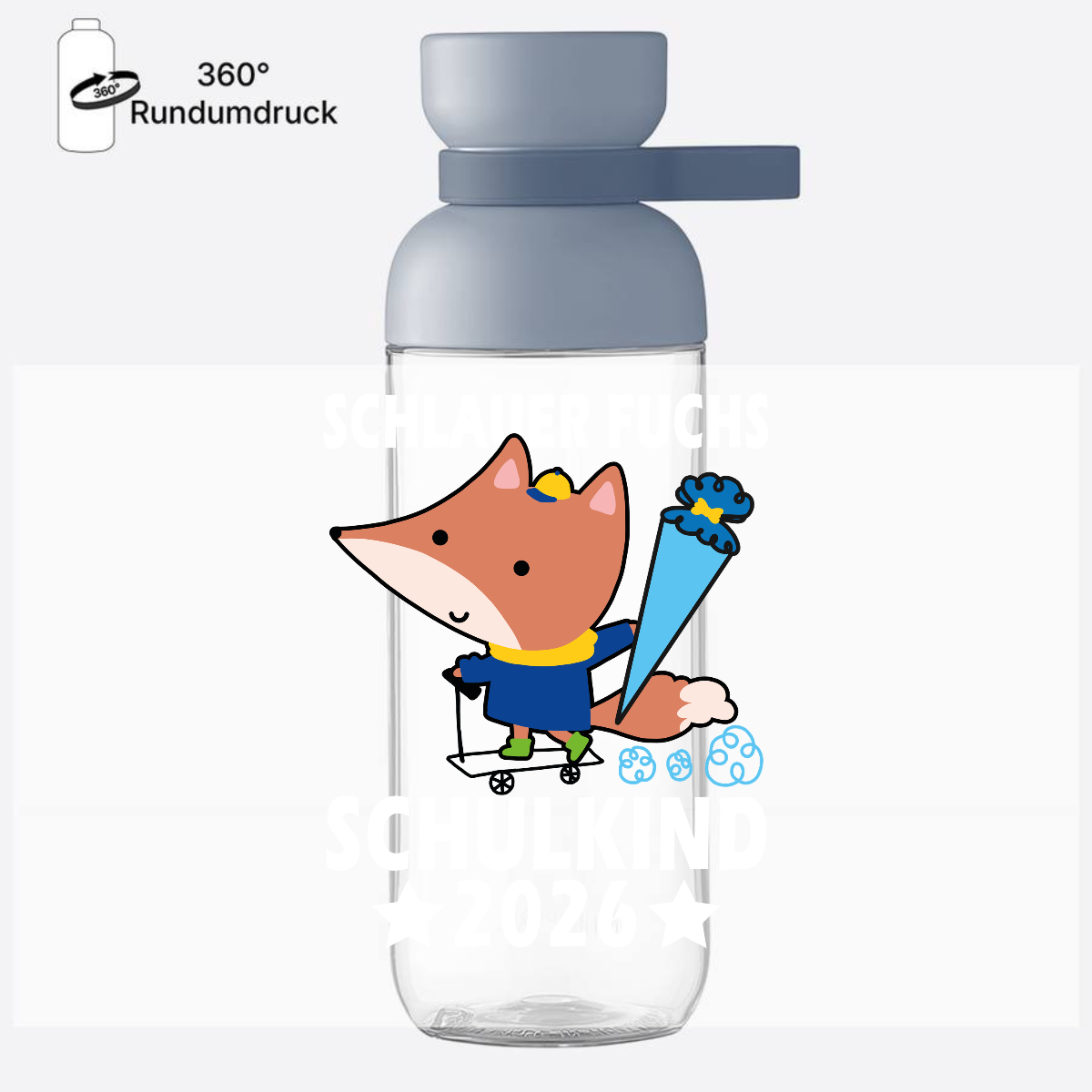 Trinkflasche Schlauer Fuchs – Schulkind 2026 mit Name - Nordic Blue