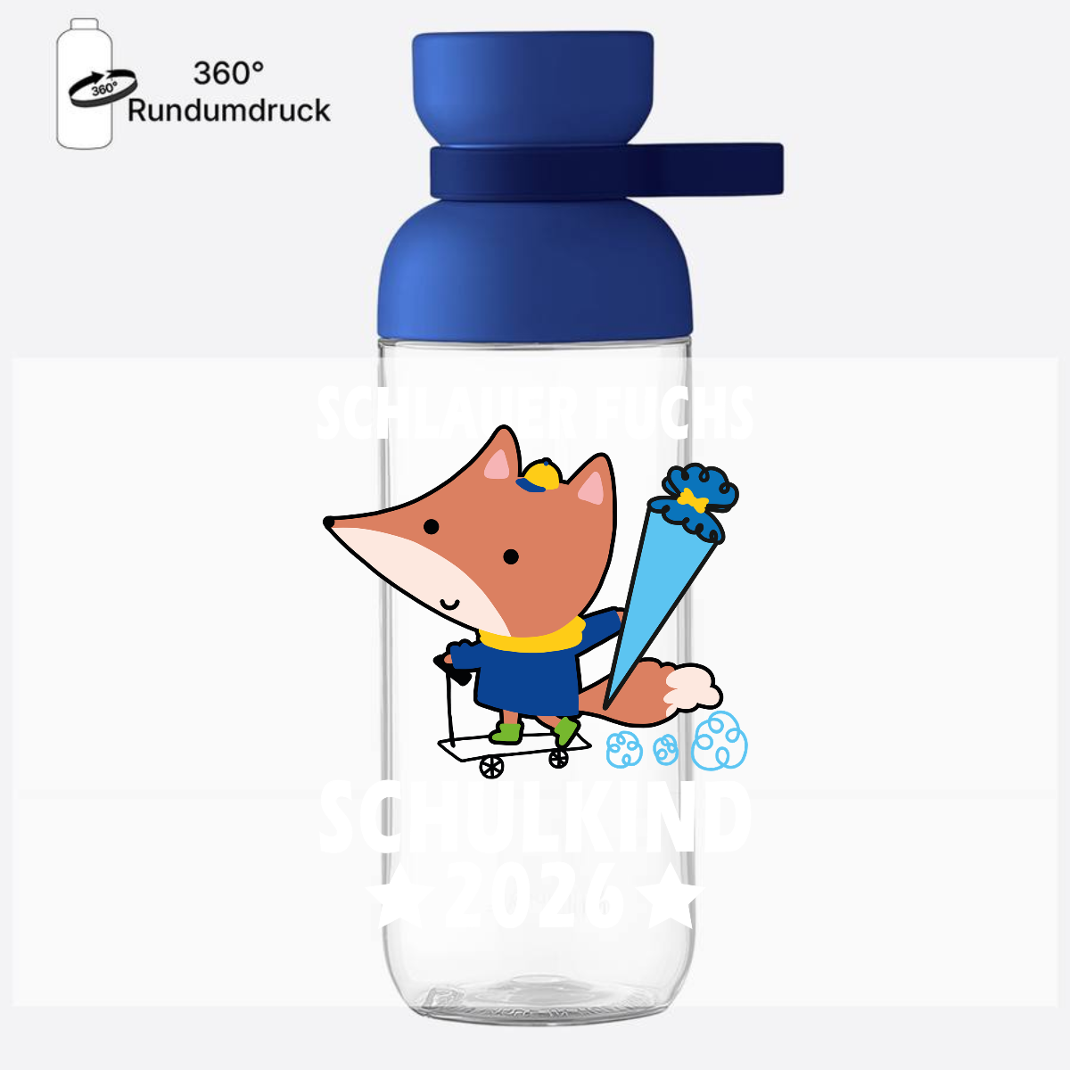 Trinkflasche Schlauer Fuchs – Schulkind 2026 mit Name - Vivid Blue