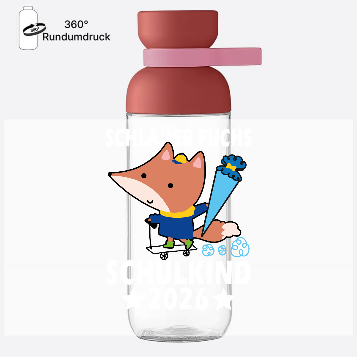 Trinkflasche Schlauer Fuchs – Schulkind 2026 mit Name - Vivid Mauve