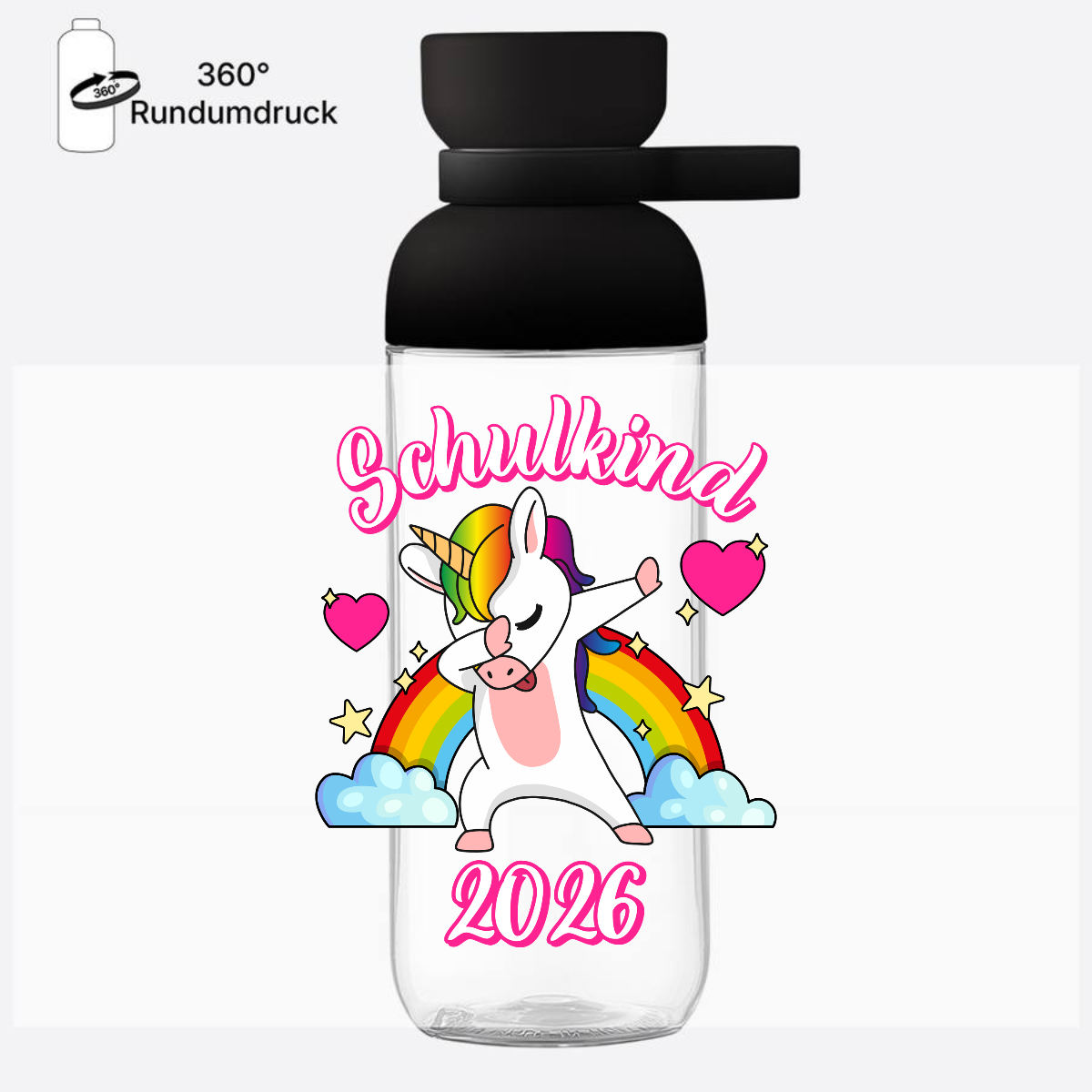 Trinkflasche Schulkind 2025 – Dabbendes Einhorn mit Name - Nordic Black