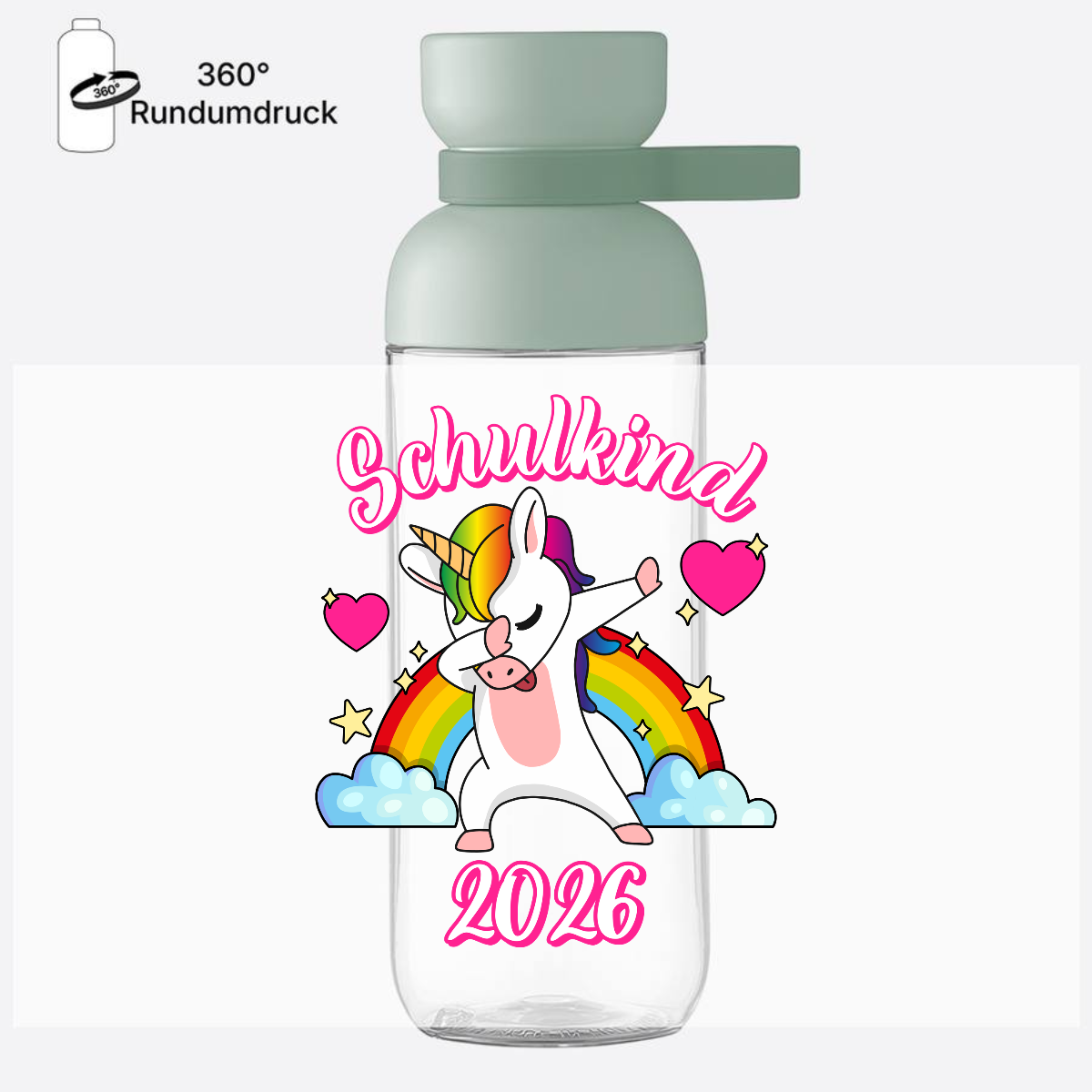 Trinkflasche Schulkind 2025 – Dabbendes Einhorn mit Name - Nordic Sage