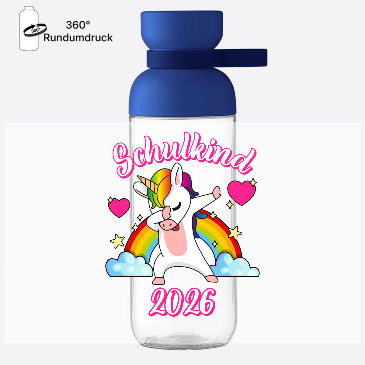 Trinkflasche Schulkind 2025 – Dabbendes Einhorn mit Name - Vivid Blue