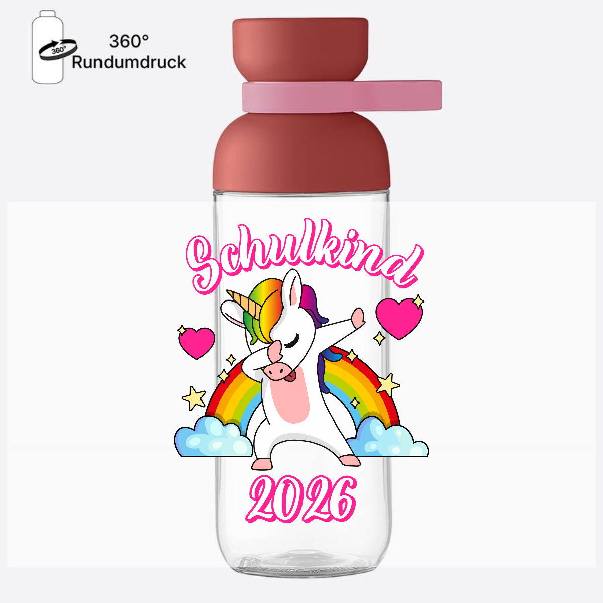 Trinkflasche Schulkind 2025 – Dabbendes Einhorn mit Name - Vivid Mauve