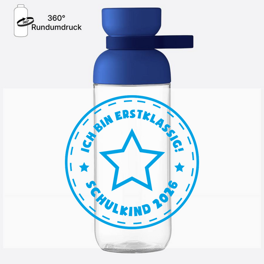 Trinkflasche Schulkind 2025 – Ich bin erstklassig Stern - Vivid Blue