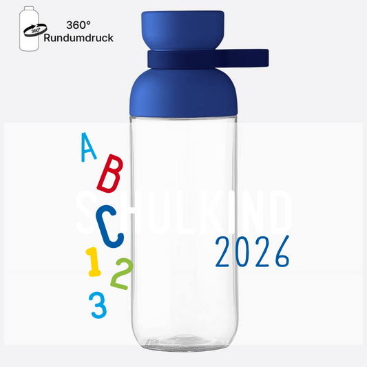 Trinkflasche Schulkind 2026 ABC mit Name – Geschenk zur Einschulung - Vivid Blue