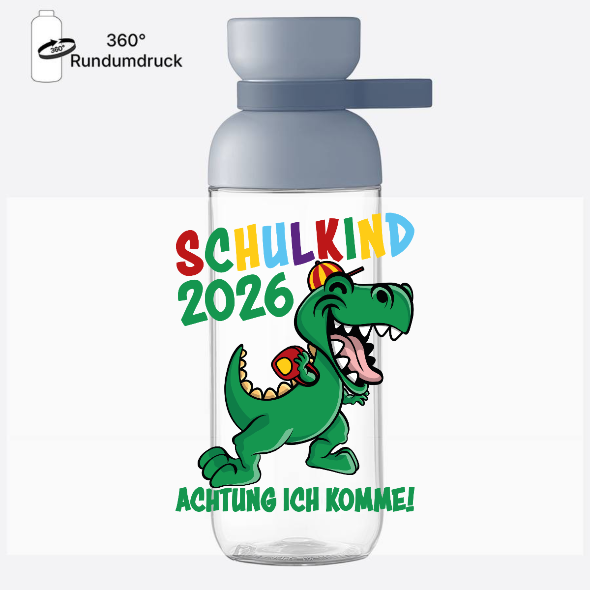Trinkflasche Schulkind 2026: Achtung ich komme! bunt mit Name - Nordic Blue
