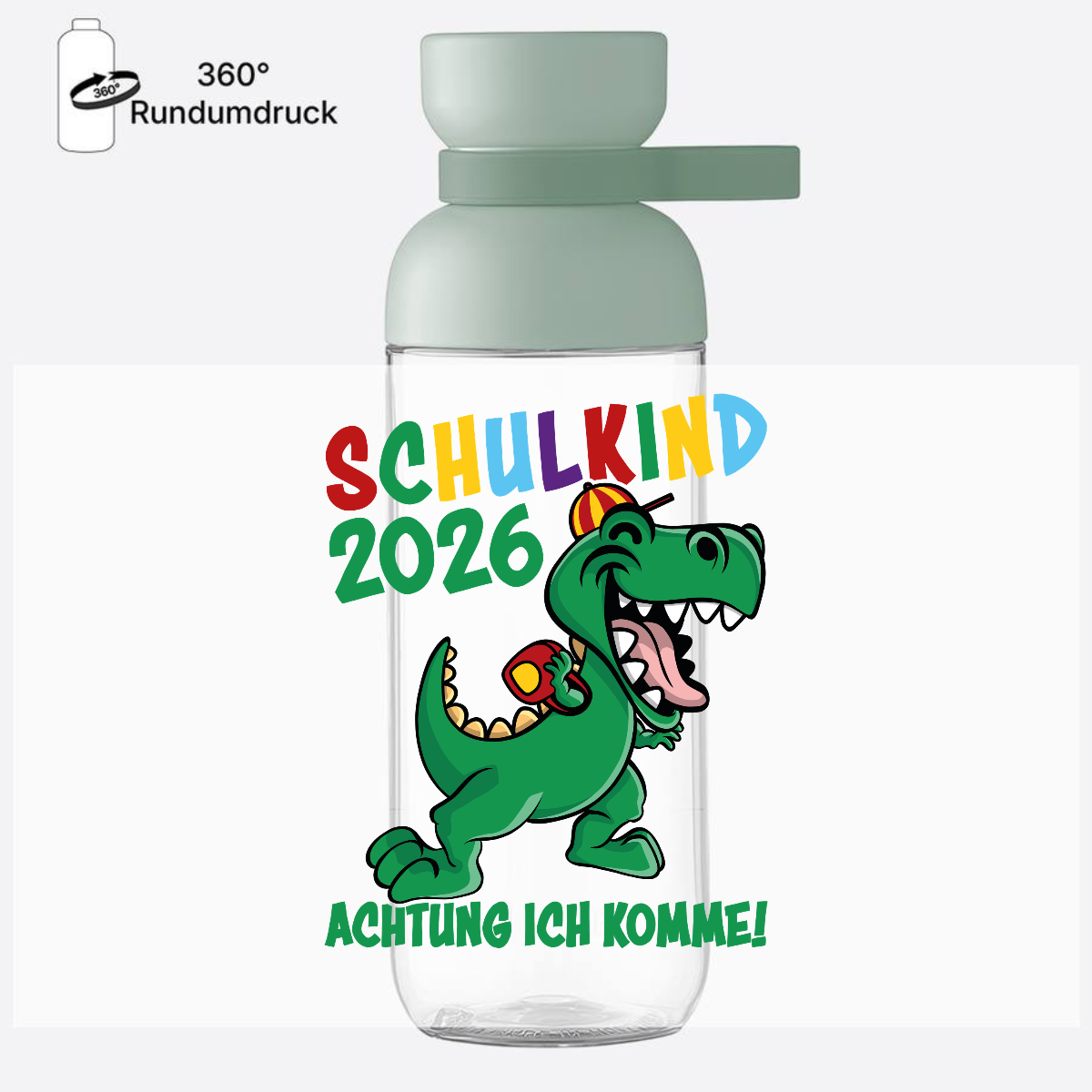 Trinkflasche Schulkind 2026: Achtung ich komme! bunt mit Name - Nordic Sage