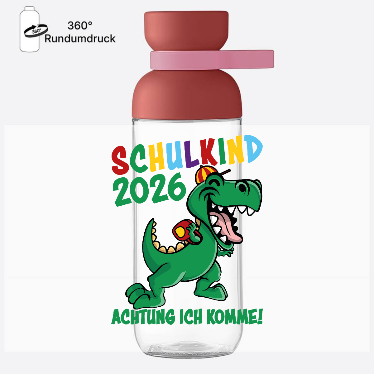 Trinkflasche Schulkind 2026: Achtung ich komme! bunt mit Name - Vivid Mauve