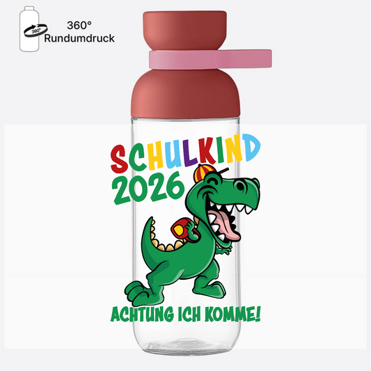 Trinkflasche Schulkind 2026: Achtung ich komme! bunt mit Name - Vivid Mauve