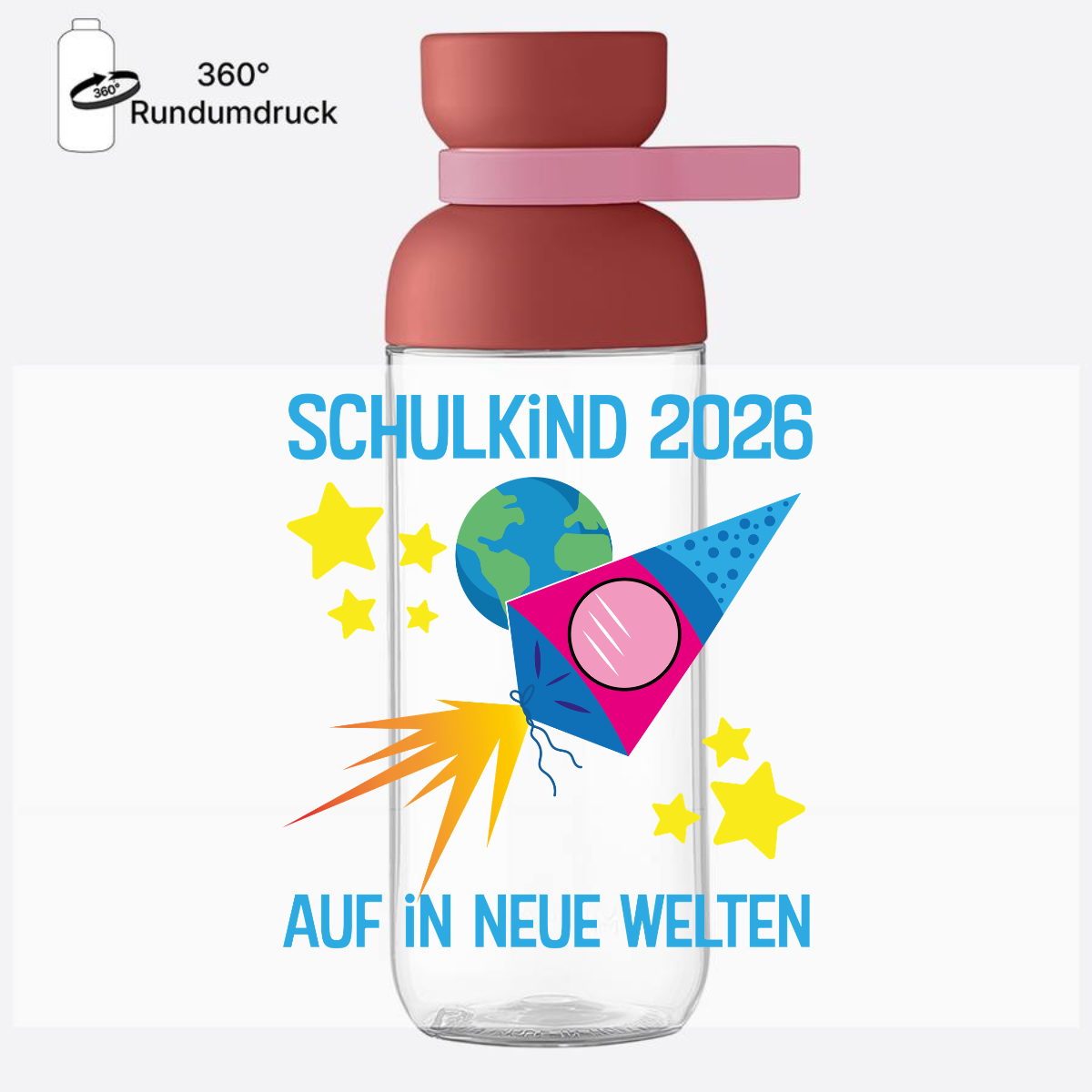 Trinkflasche Schulkind 2026 – Auf in neue Welten mit Name - Vivid Mauve