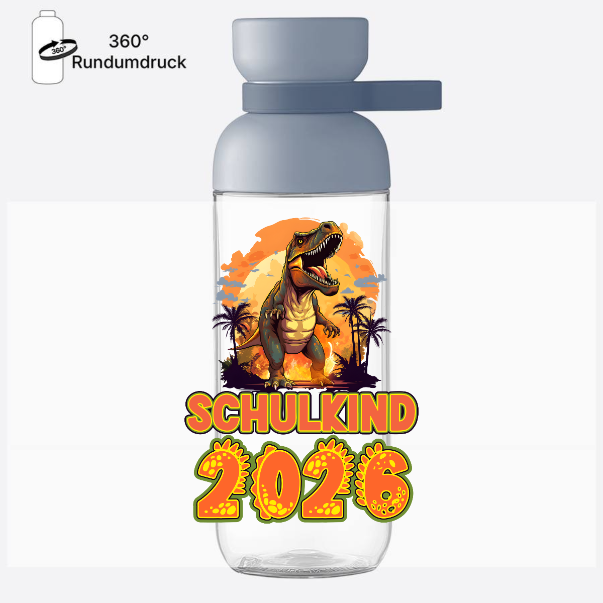 Trinkflasche Schulkind 2026 Dino mit Name personalisiert - Nordic Blue