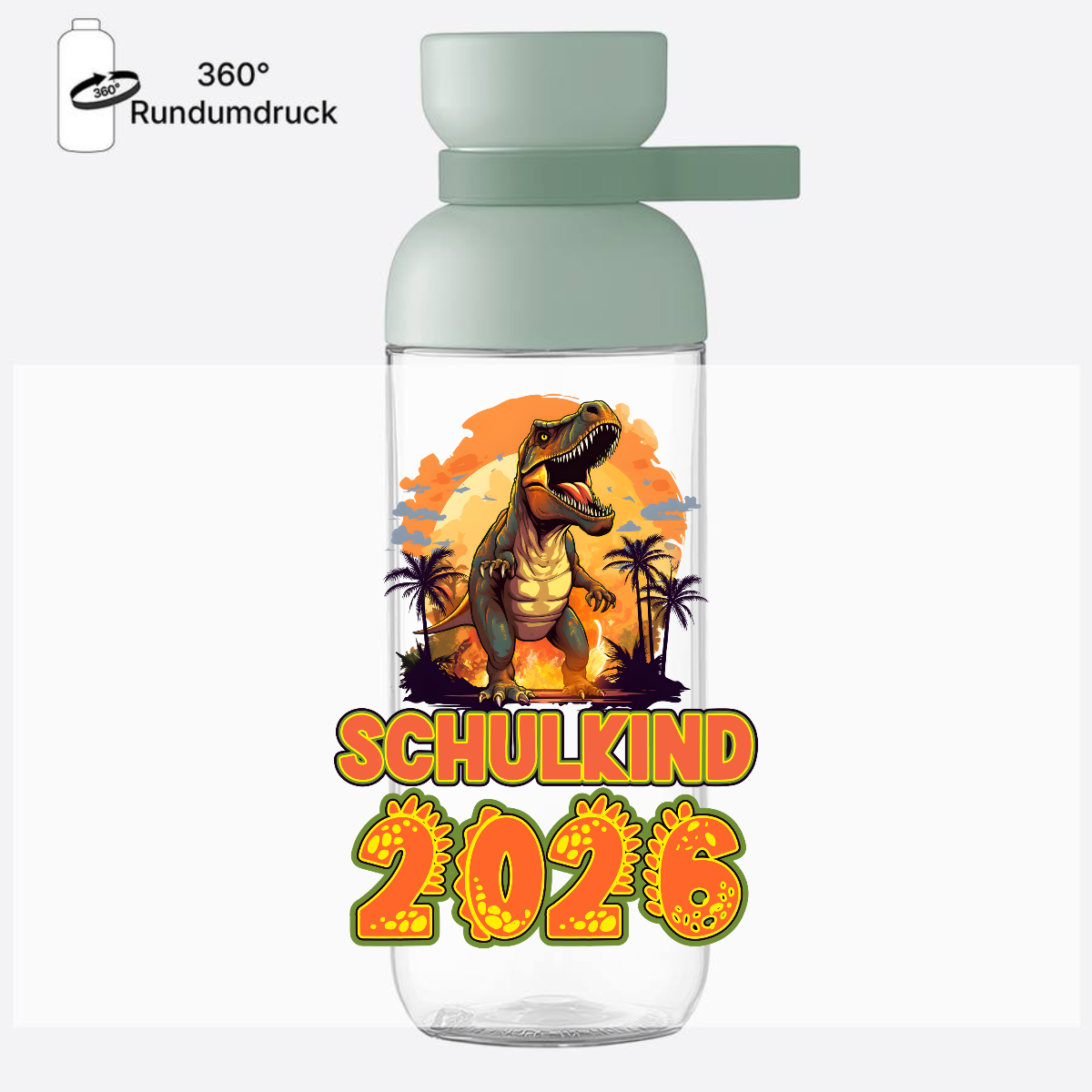 Trinkflasche Schulkind 2026 Dino mit Name personalisiert - Nordic Sage